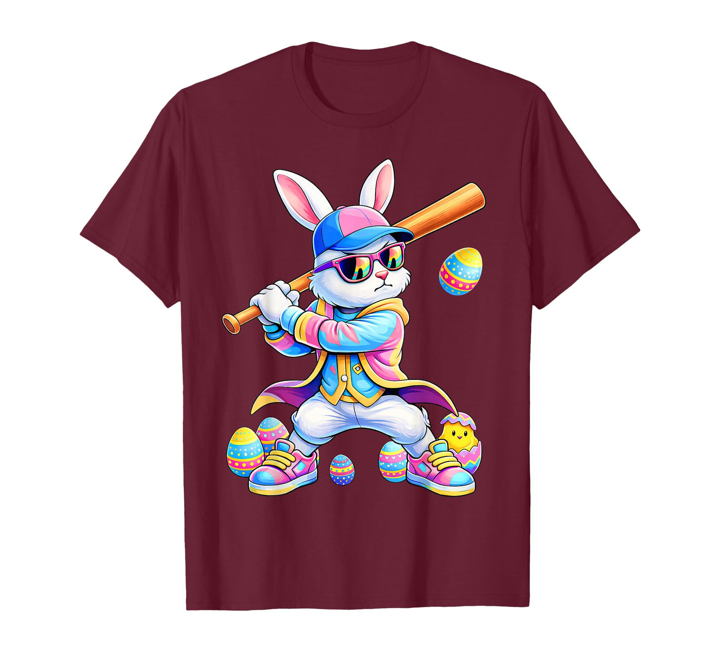 Funny Tie Dye Rabbit Baseball Easter Bunny Men Boy Kid T-Shirt