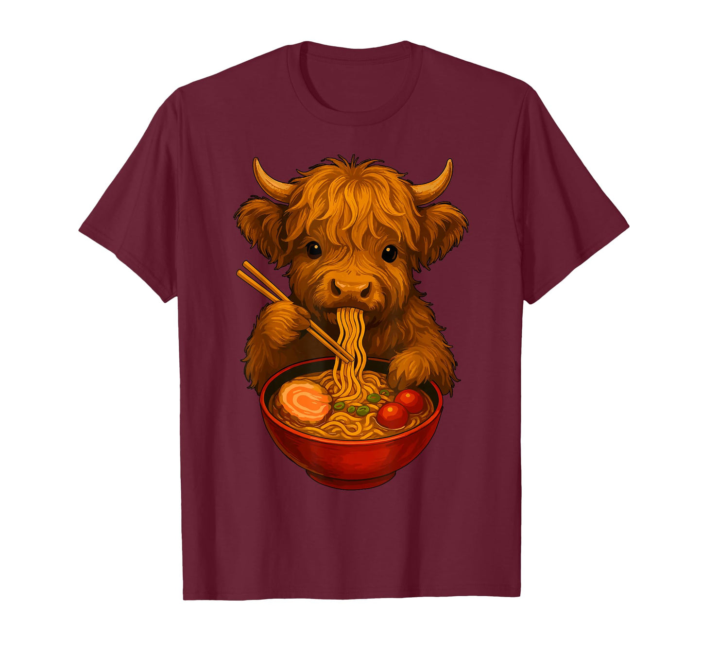 Highland Cow Eating Ramen T-Shirt