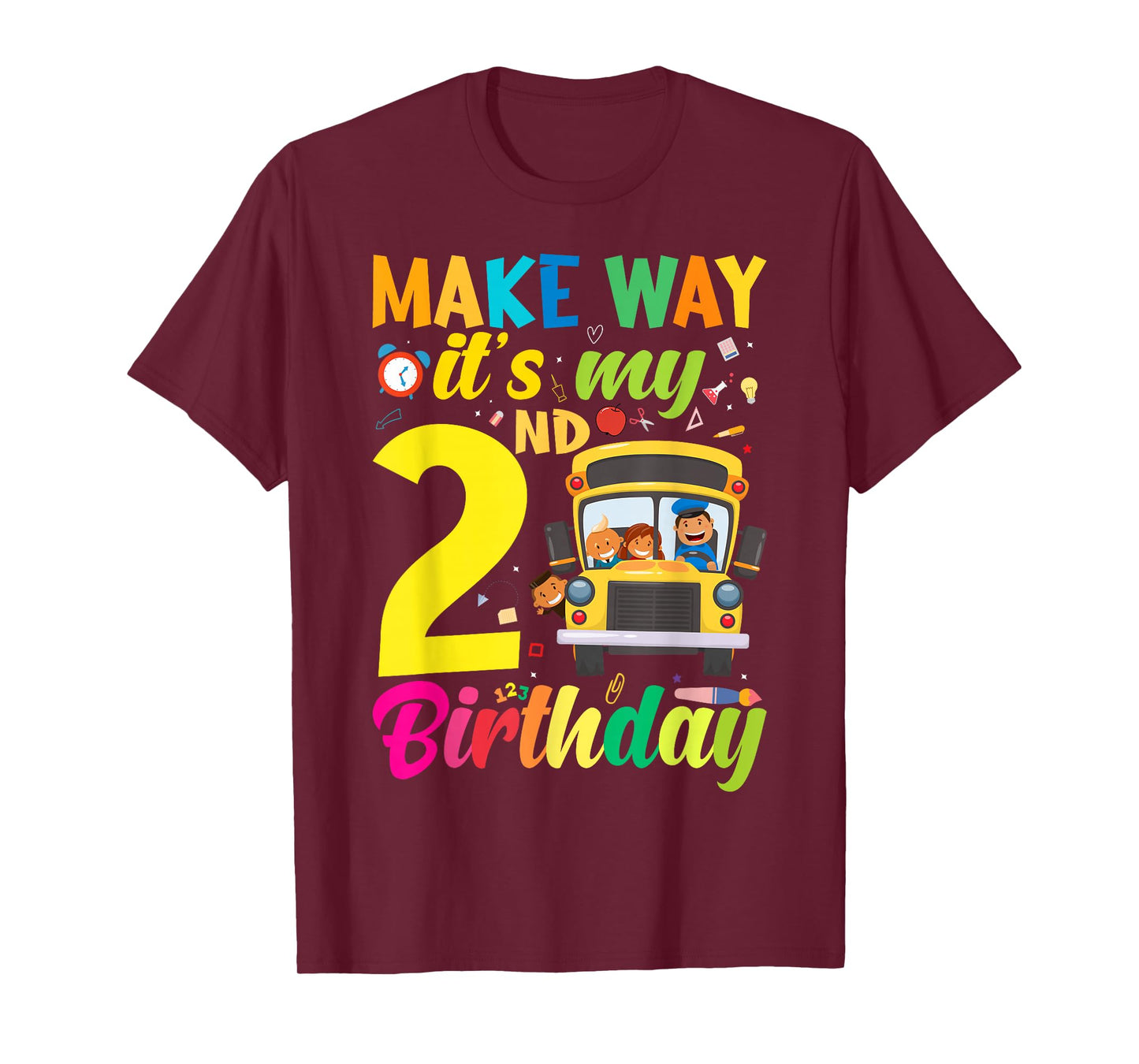 Make way it's my 2nd birthday School Bus Theme kids Party T-Shirt