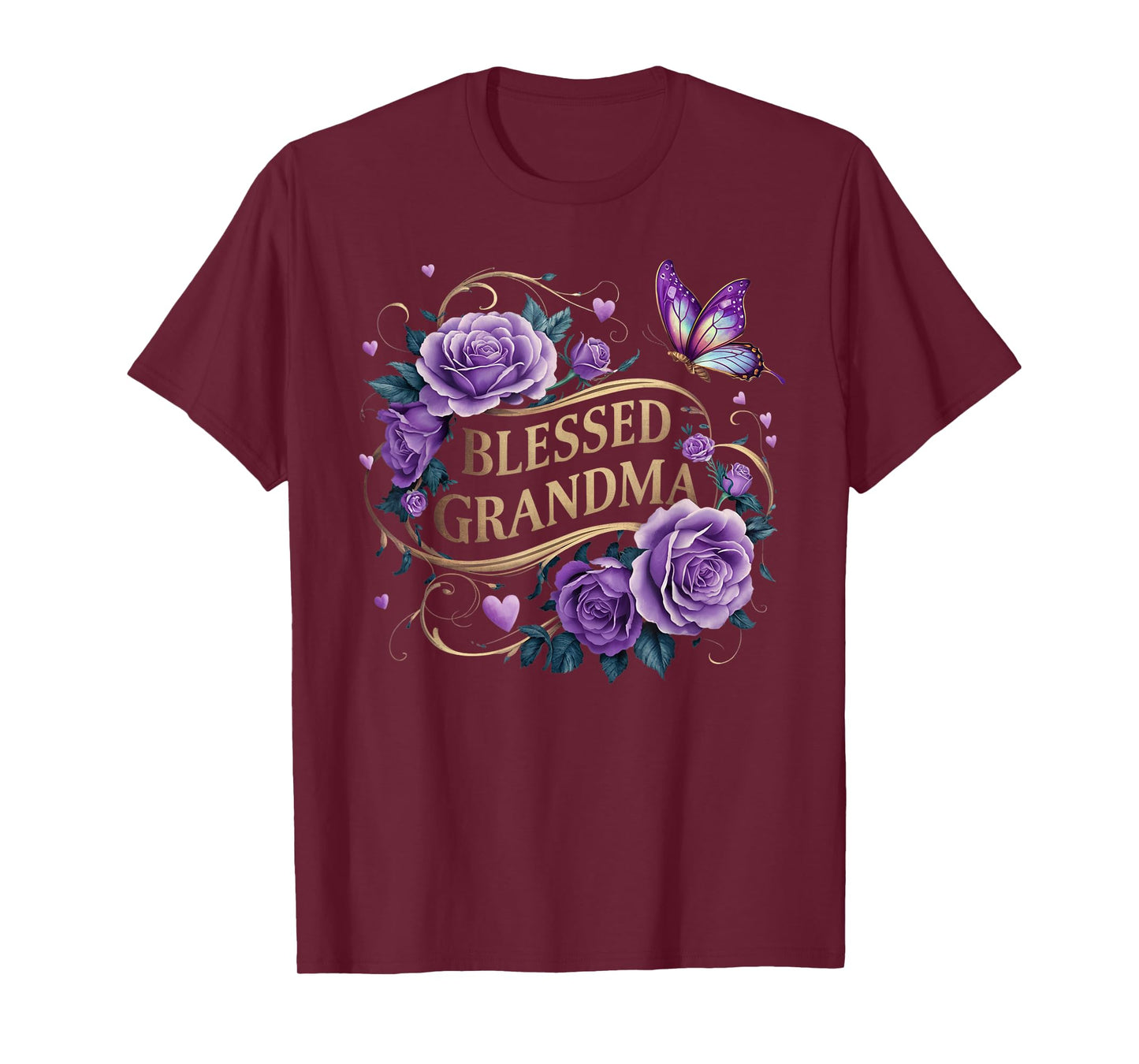 Blessed Grandma Shirt For Women Lavender Rose Butterfly T-Shirt