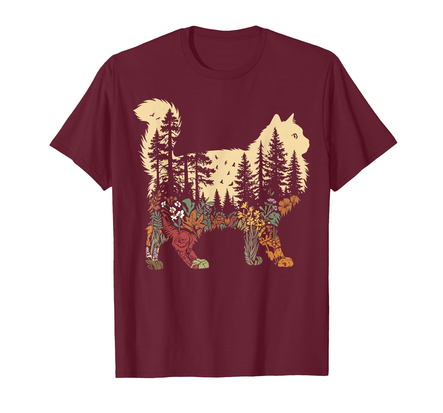 Nature Cat Lovers Boho Ragdoll Forest Floral Scene T-Shirt