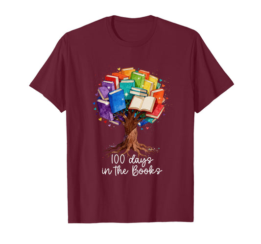 100 Days in The Books Tree Reading Teacher Student 100th Day T-Shirt