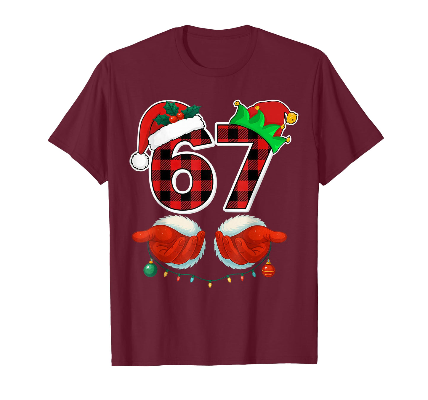 67 Meme Funny Christmas Red Plaid Xmas Pajamas Slang Kids T-Shirt