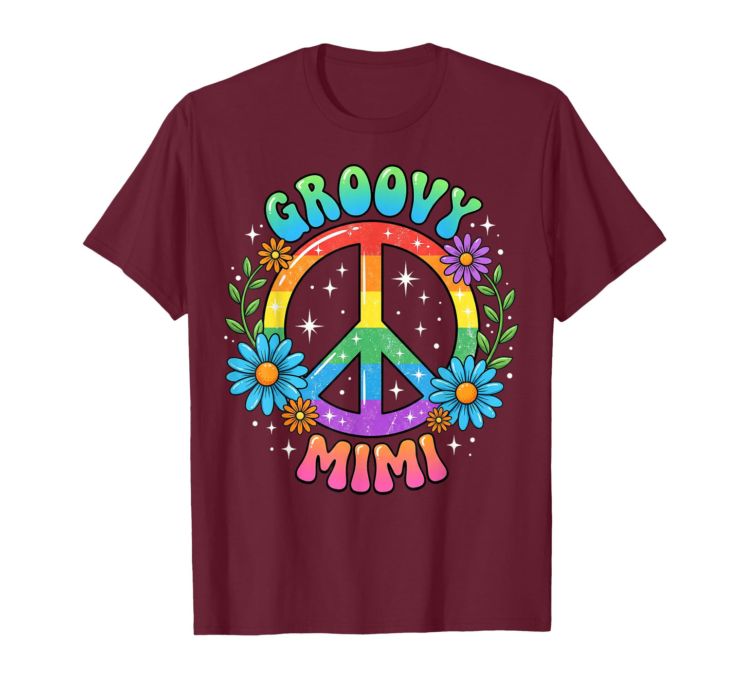 Funny Groovy Mimi Floral Hippie Grandmother Mom Mother Retro T-Shirt