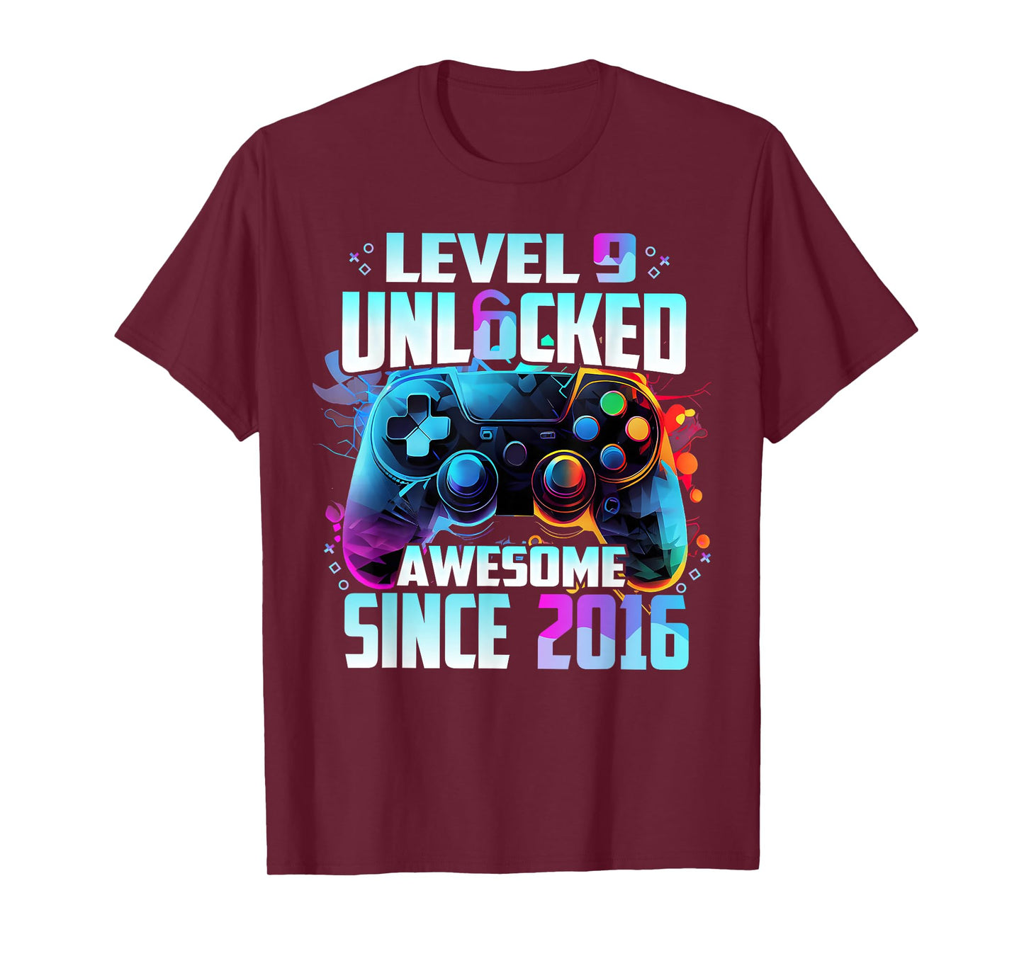 Level 9 Unlocked Awesome Since 2016 9th Birthday Gaming T-Shirt