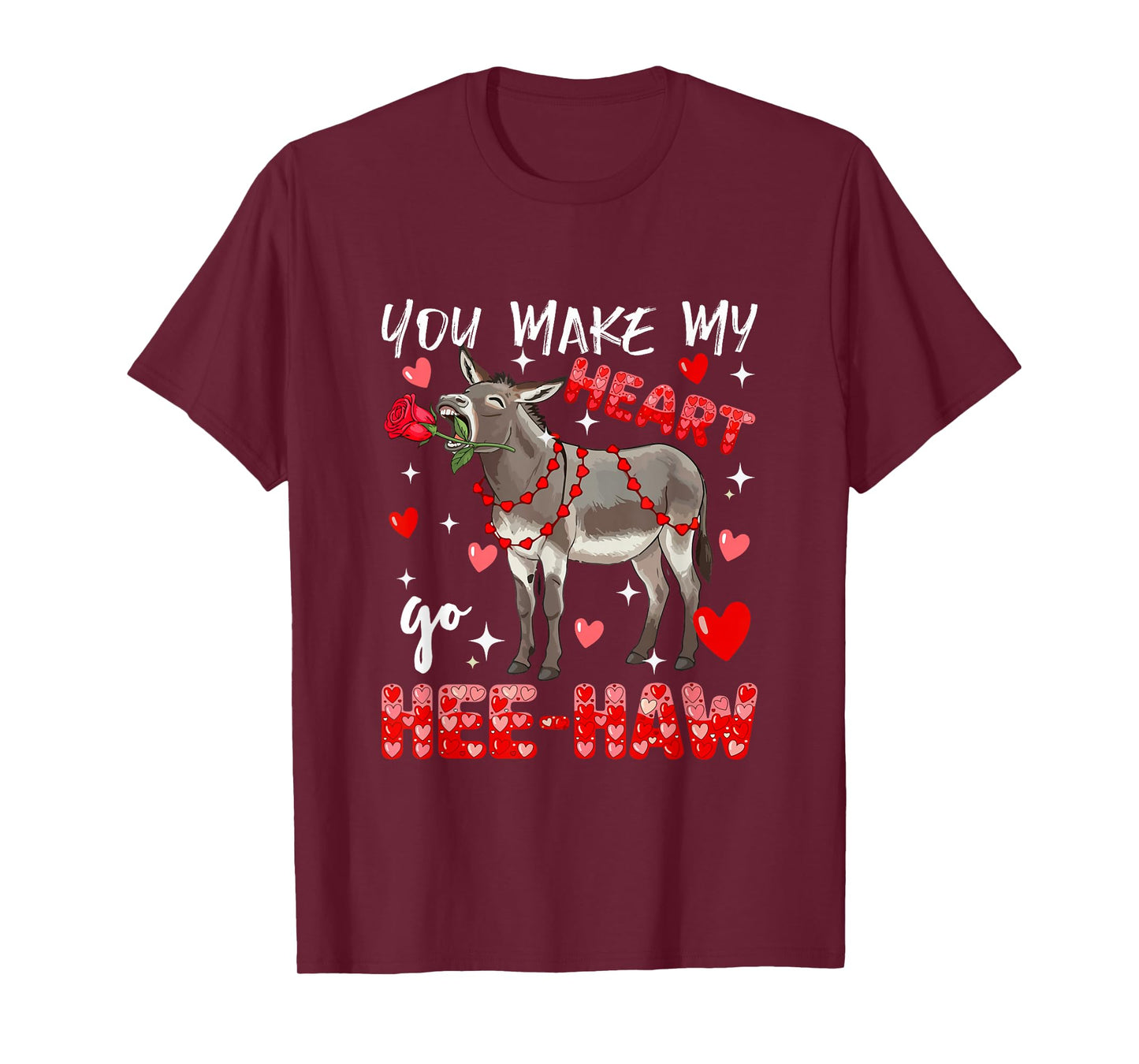 Make Heart Go Valentine's Day Cute Donkey Sound Floral Rose T-Shirt