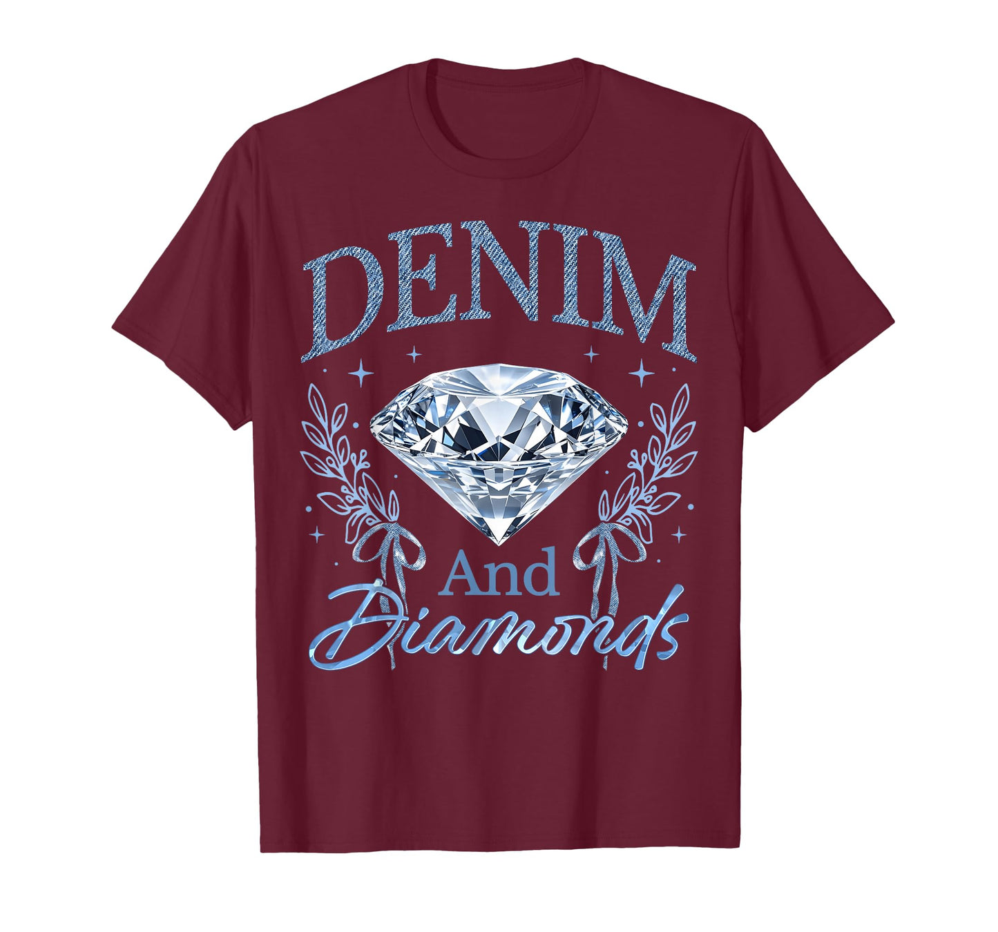 Denim and Diamonds Bow Ladies Girls Western Glam Women T-Shirt