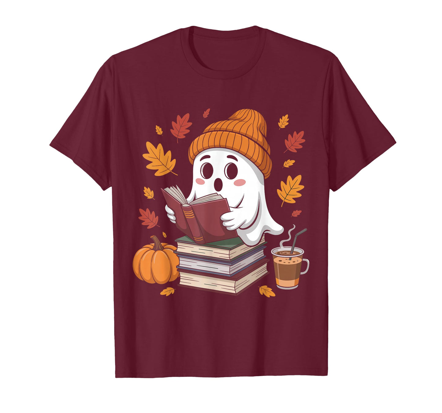 Cute Ghost Reading Book Lovers Halloween Ghost Coffee Women T-Shirt