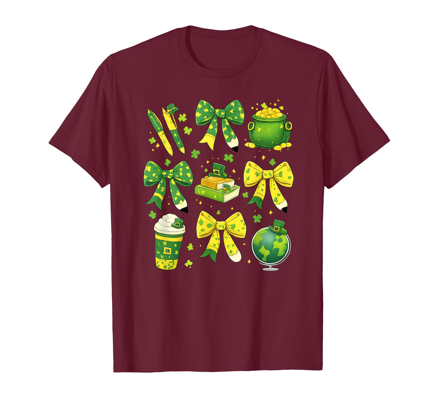 St Patrick's Day Lucky Teacher Shamrock Coquette Bow Pencil T-Shirt