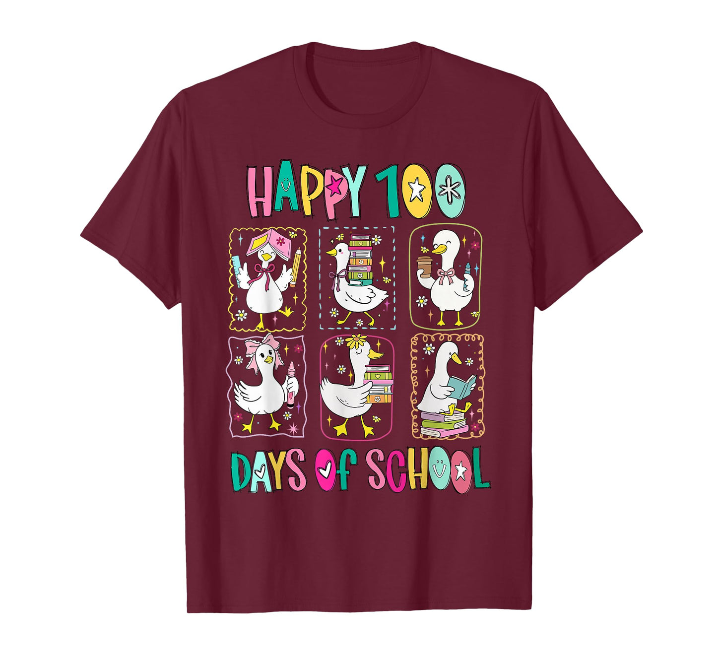 Happy 100 Days of School Student Teacher Funny Goose Silly T-Shirt