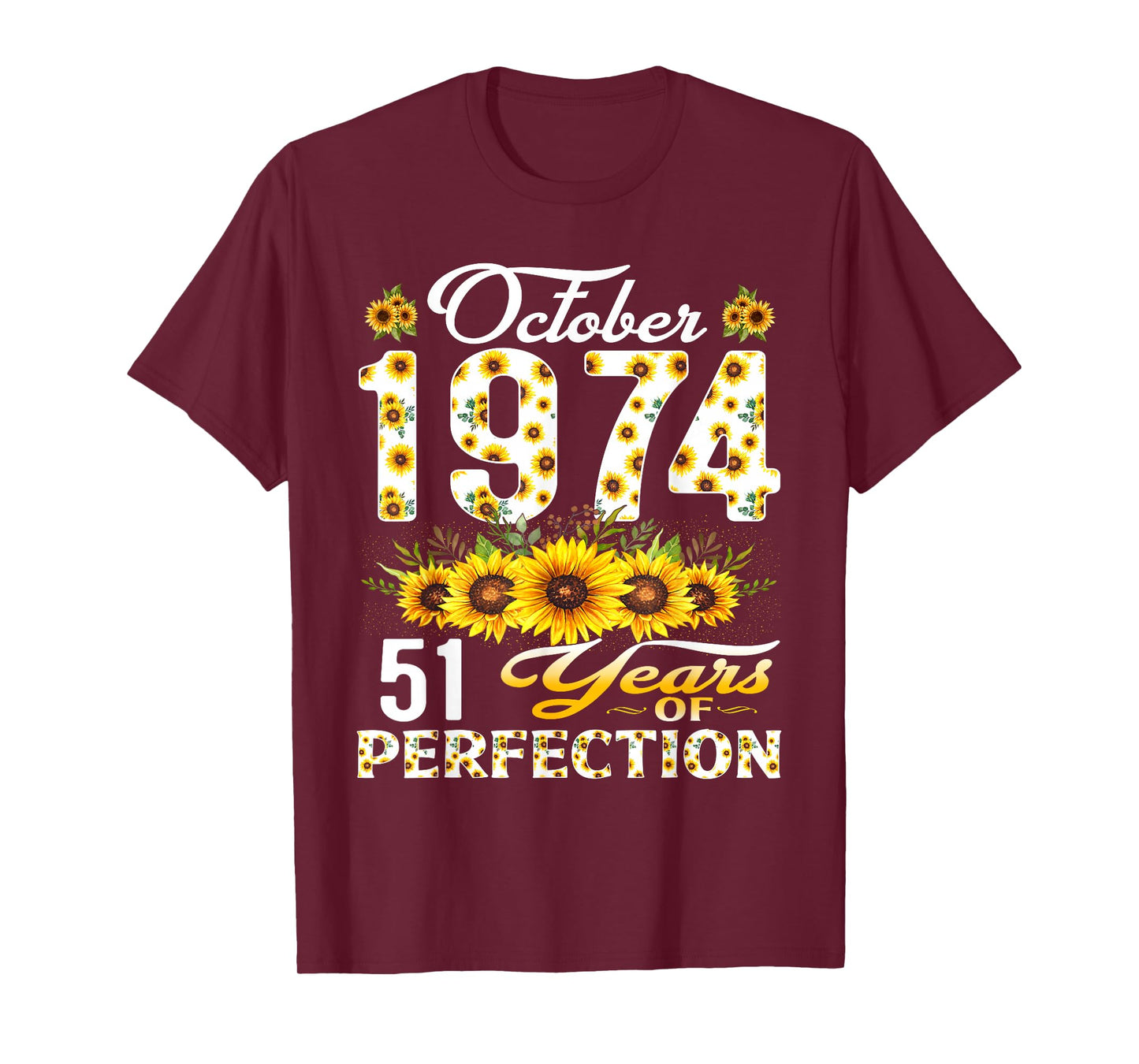 51 Years Old October 1974 Floral 51st Birthday Decorations T-Shirt