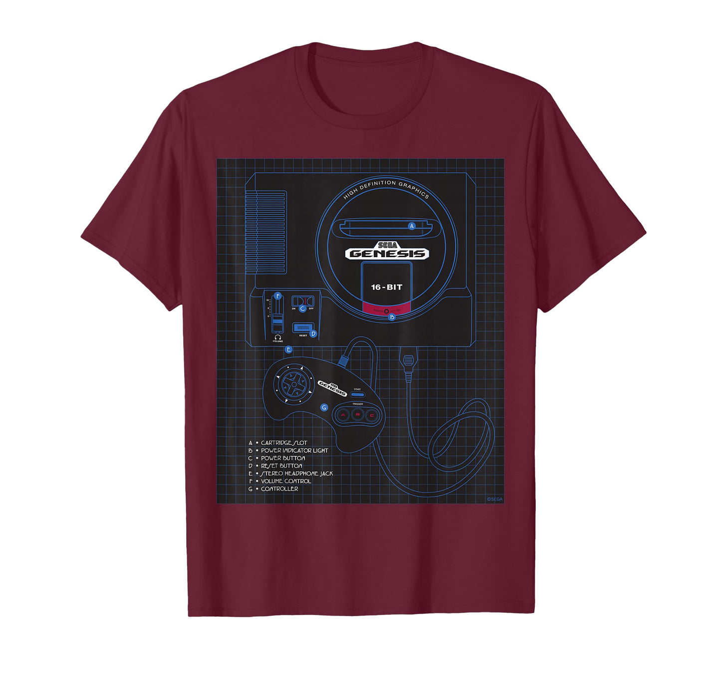 Genesis 16-Bit Technical Drawing Console T-Shirt