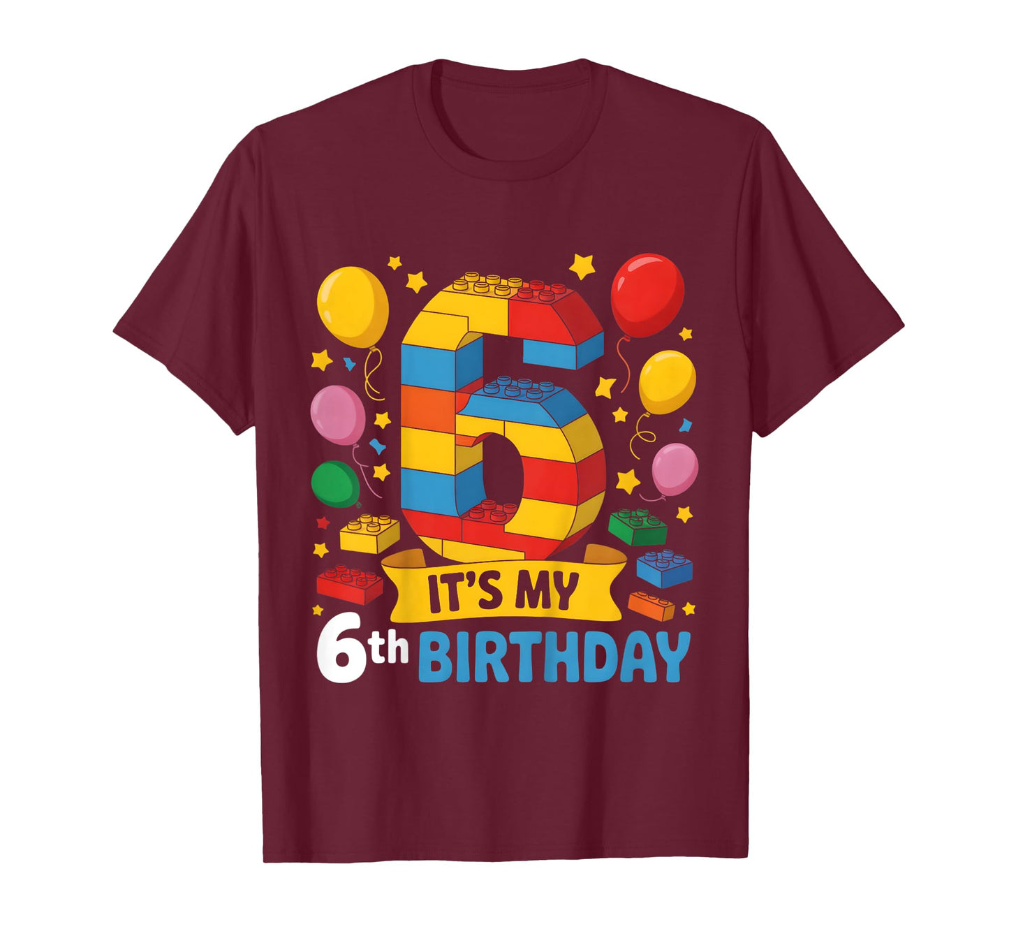 Kids Number Blocks 6th Birthday 6 Year Old Building Theme Party T-Shirt