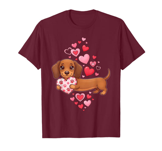 Cute Dachshund Valentine Heart Funny Dachshund Puppy Owner T-Shirt