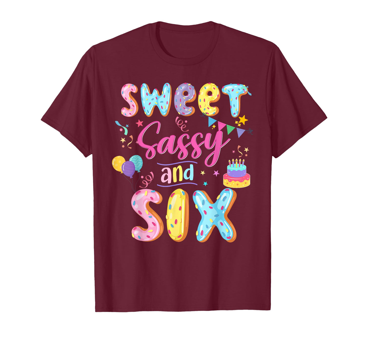 6Th Birthday Girl Sweet Sassy And Six Donut 6 Year Old Kid T-Shirt