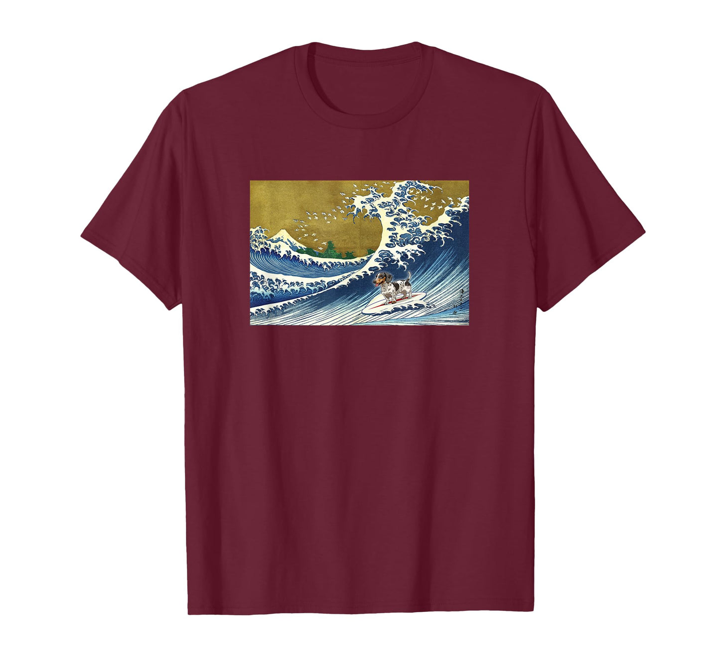 Funny Retro Vintage Surfing A Wave Piebald Dachshund Lover T-Shirt
