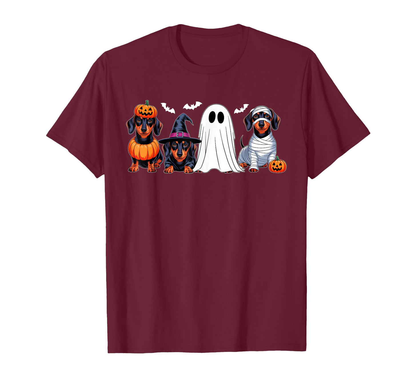 Ghost Witch Mummy Pumpkin Dachshund Dog Halloween Costume T-Shirt