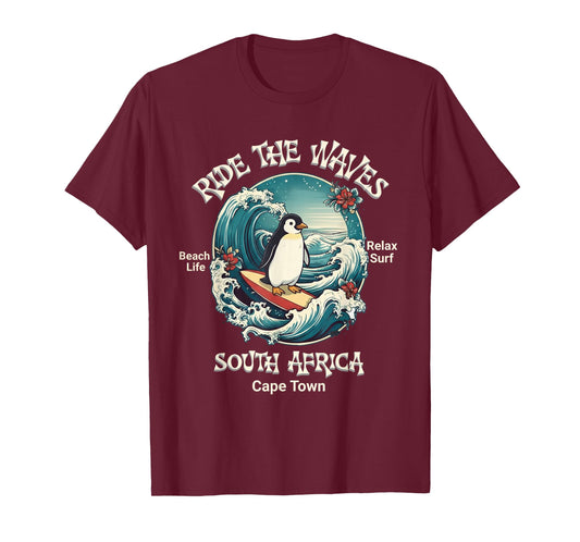Penguin Surfing Waves South Africa Cape Cod Surfs Up Fun T-Shirt