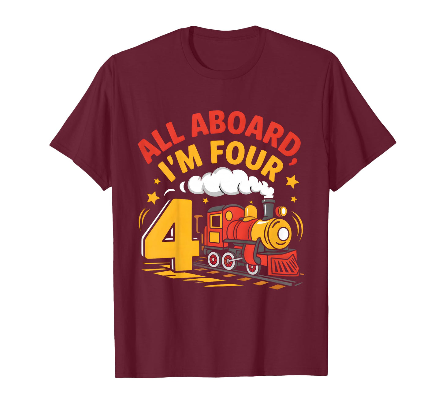 Kids Train 4th Birthday All Aboard I'm Four 4 Yr Old Boy Bday T-Shirt