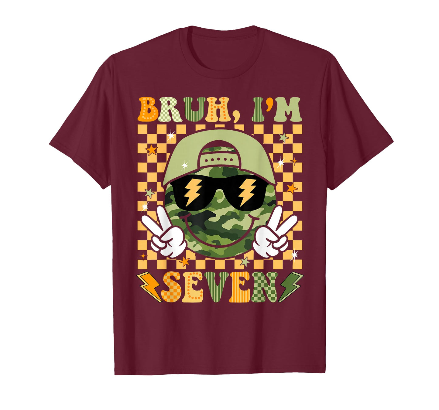 Bruh I'm Seven 7th Birthday Boys Kids Camo 7 Years Old Bday T-Shirt
