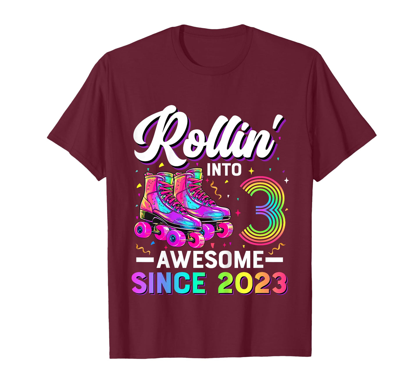 Kids 3rd Birthday Shirt Girl 3 Year Old Roller Skate Skating T-Shirt