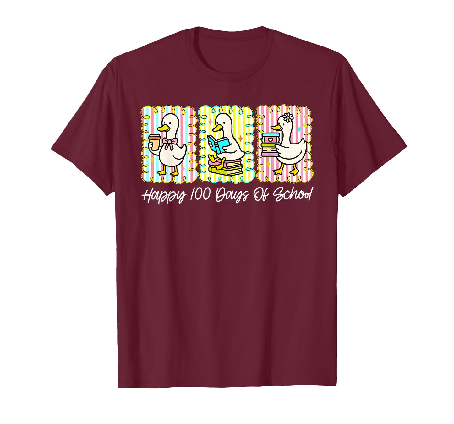 Preppy 100 Days of School Goose Coffee Books Teacher Life T-Shirt