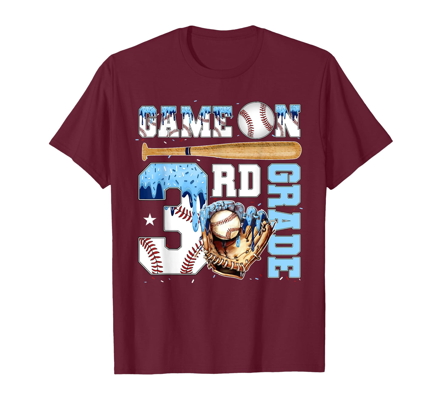 3rd Grade Back to School Baseball Drip Ice Cream Game On T-Shirt