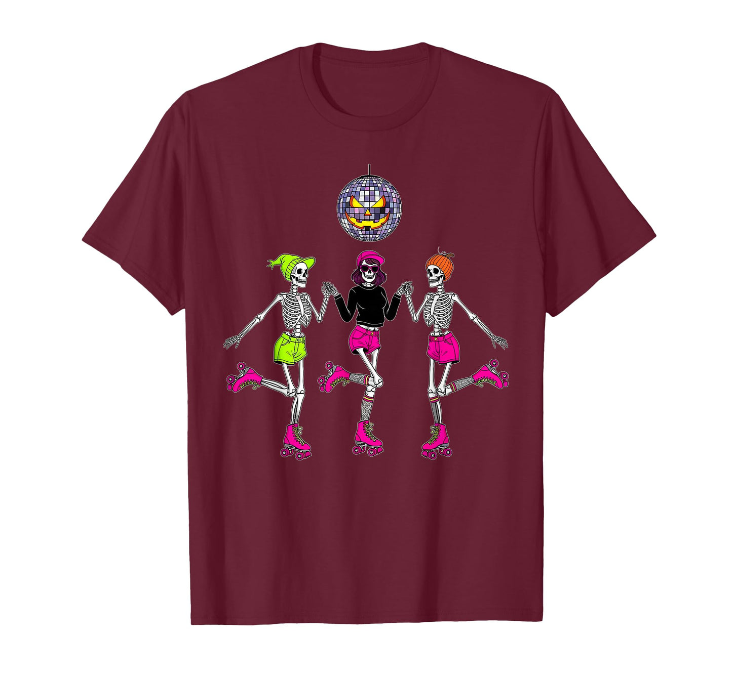 Dancing Skeletons Roller Skates Spooky Disco Ball Halloween T-Shirt