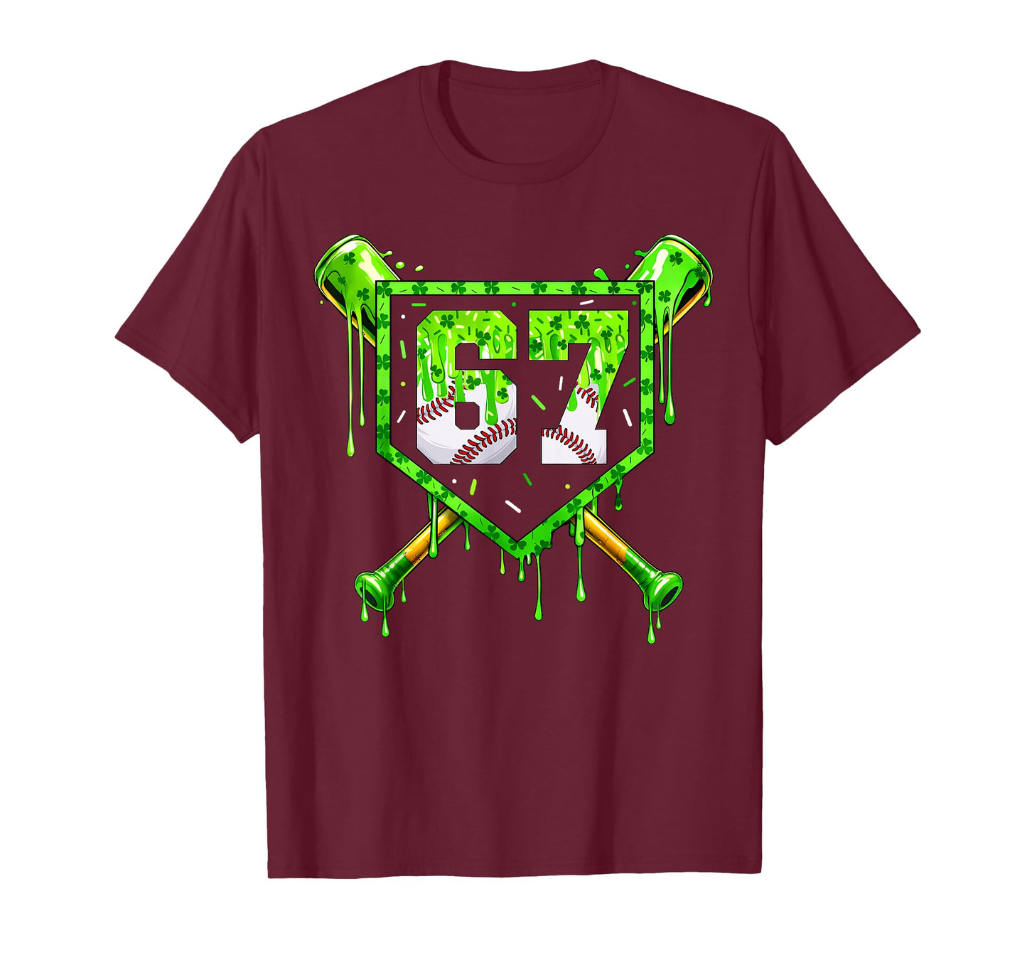 Baseball Ice Cream Drip Shamrocks 6 7 Meme St. Patrick's Day T-Shirt