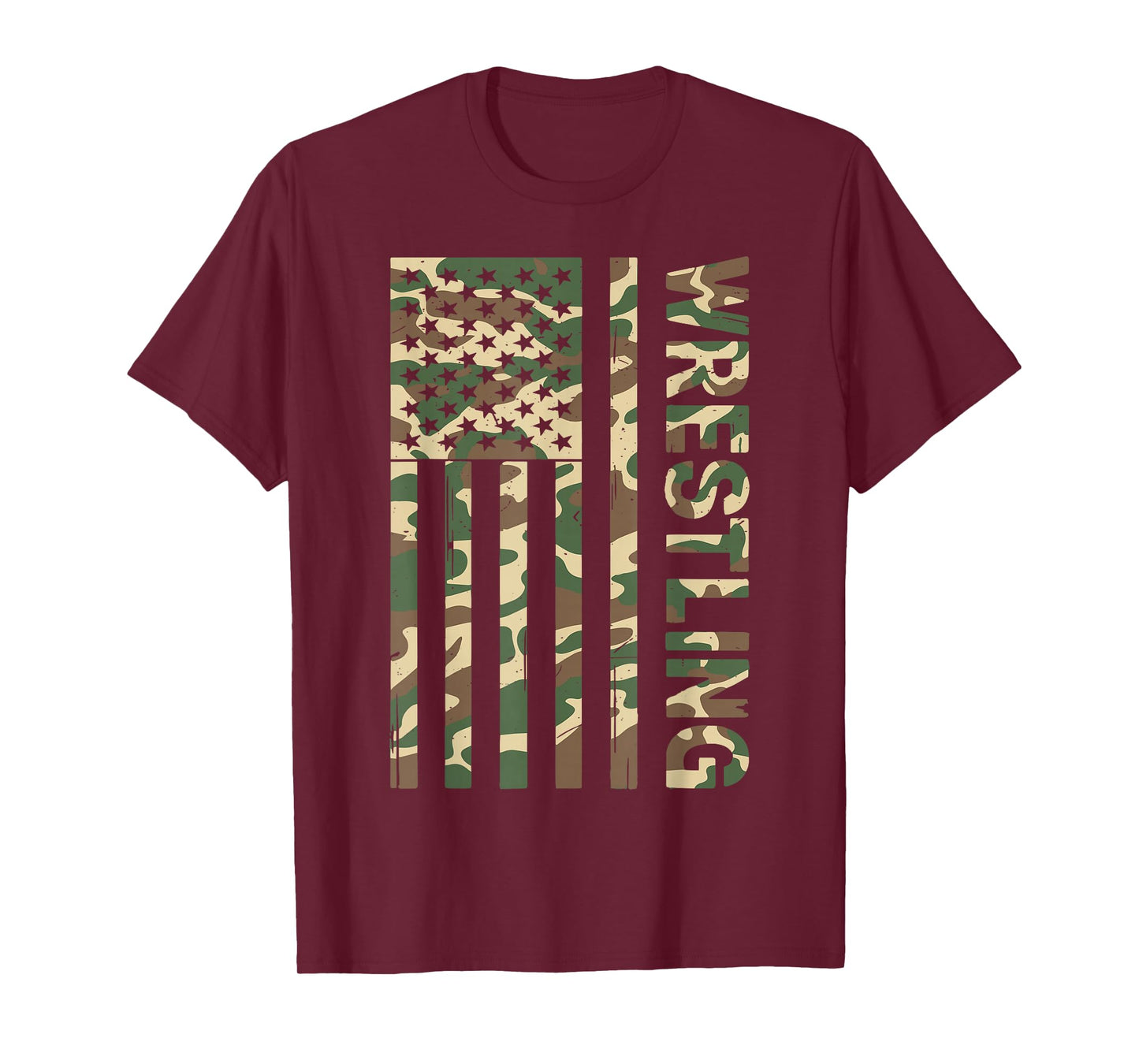 Youth Camo US Wrestling American Flag Patriotic Boy Wrestler T-Shirt