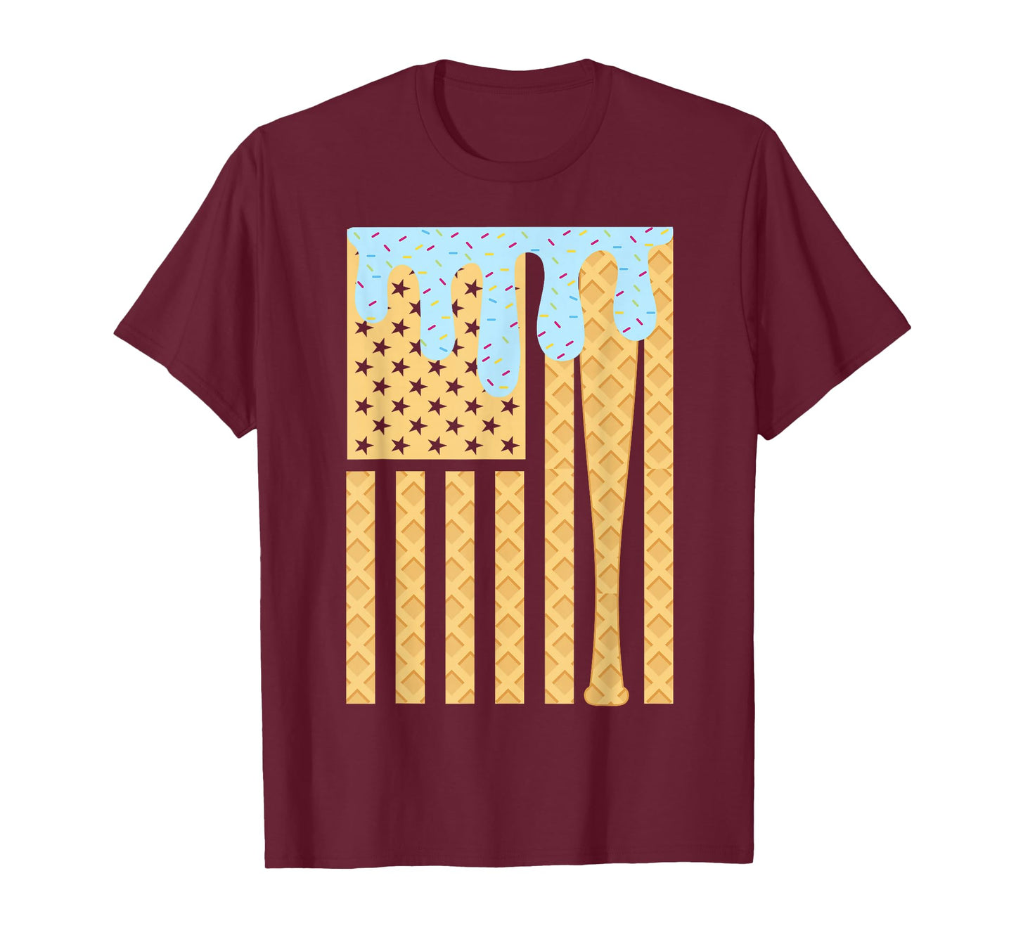 Baseball Drip Bat Boys Dripping Ice Cream American Flag T-Shirt