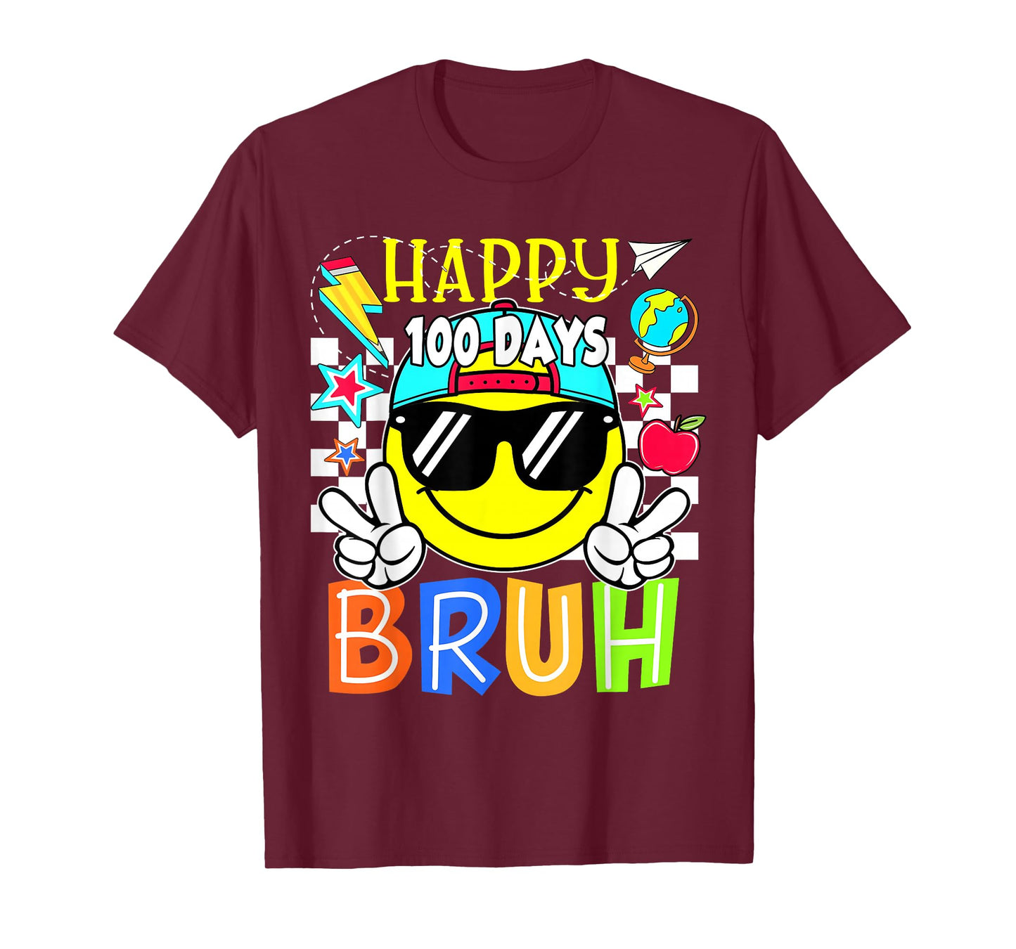 Happy 100 Days of School Bruh Smile Groovy Face Kid Teacher T-Shirt