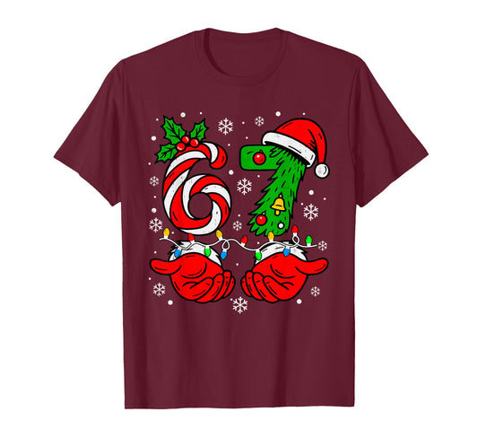 Christmas 67 Candy Cane Six Seven Meme Lights Santa Hat Xmas T-Shirt