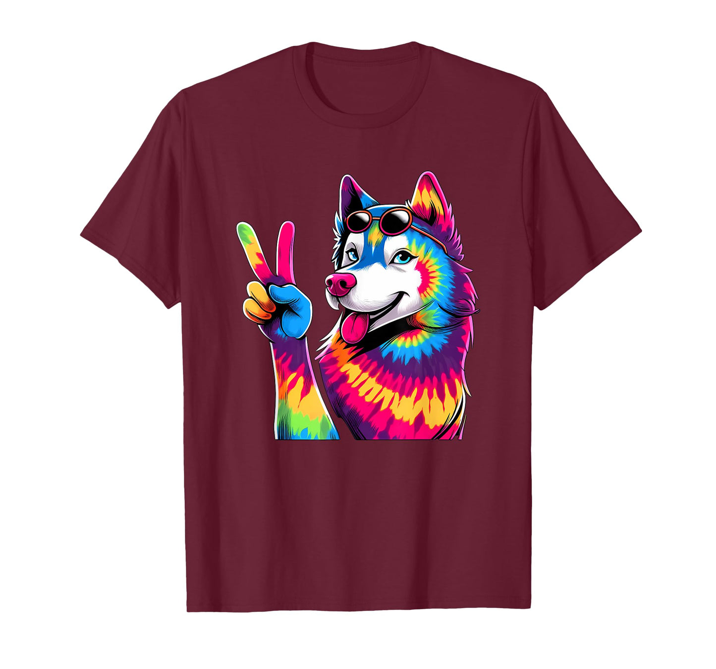 Peace Sign Tie Dye Husky dog Men Women Kids T-Shirt