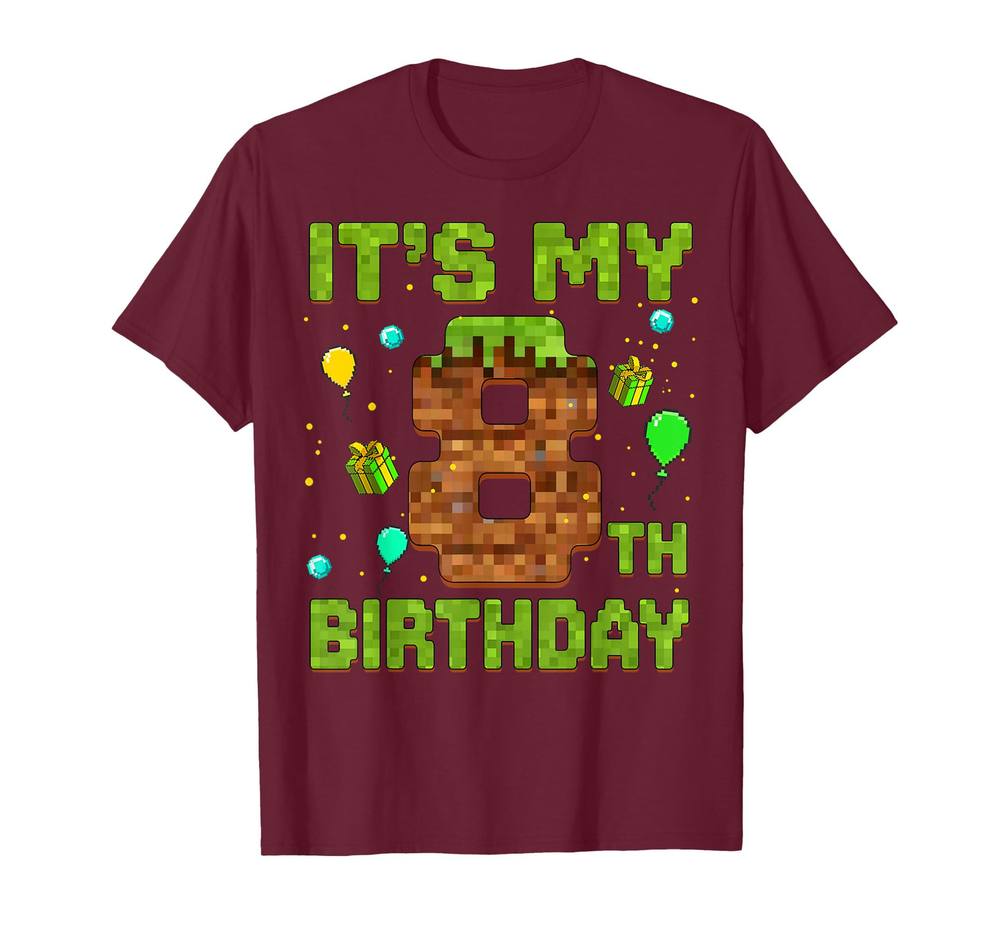 It's My 8th Birthday Pixel Game Birthday Boy 8 Year Old Kids T-Shirt