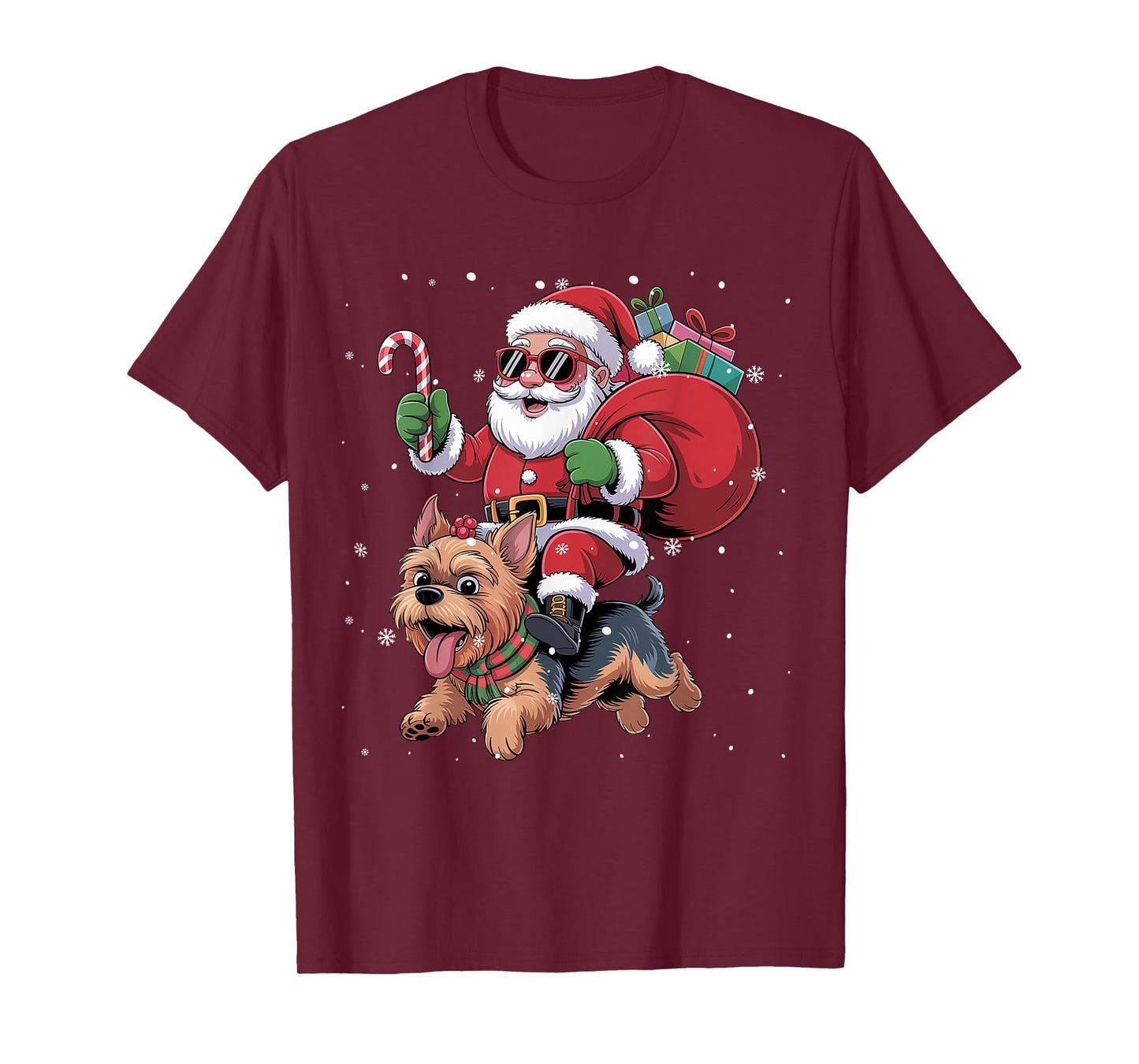 Santa Claus Ride Yorkshire Terrier Dog Christmas Yorkie T-Shirt