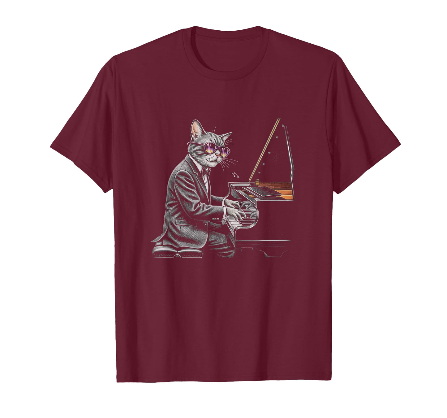 Cat Playing Piano Drawing Art Design T-Shirt