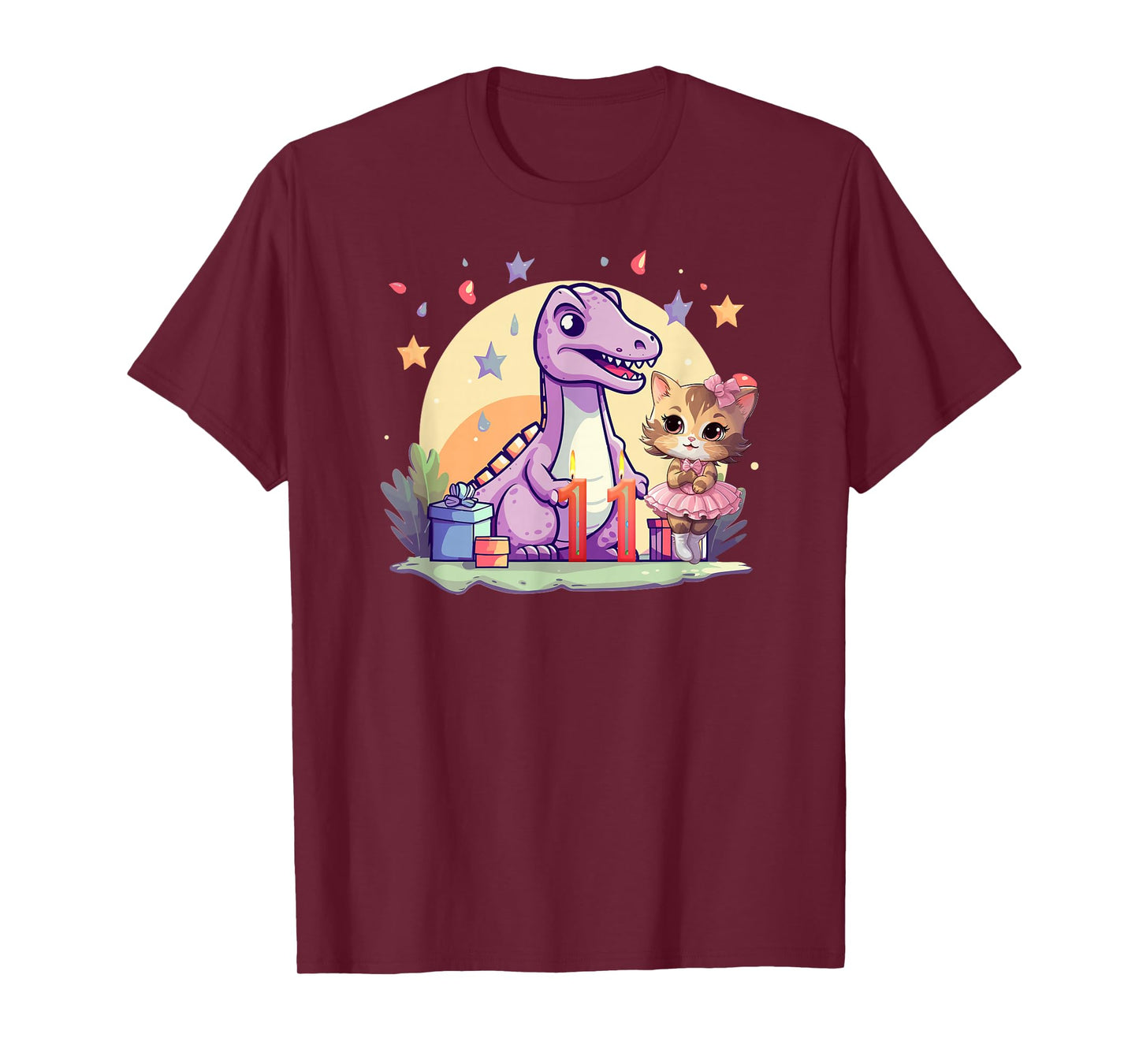 11th Birthday Dinosaur-Ballet-Cats 11 Years-Old Girls Kids T-Shirt