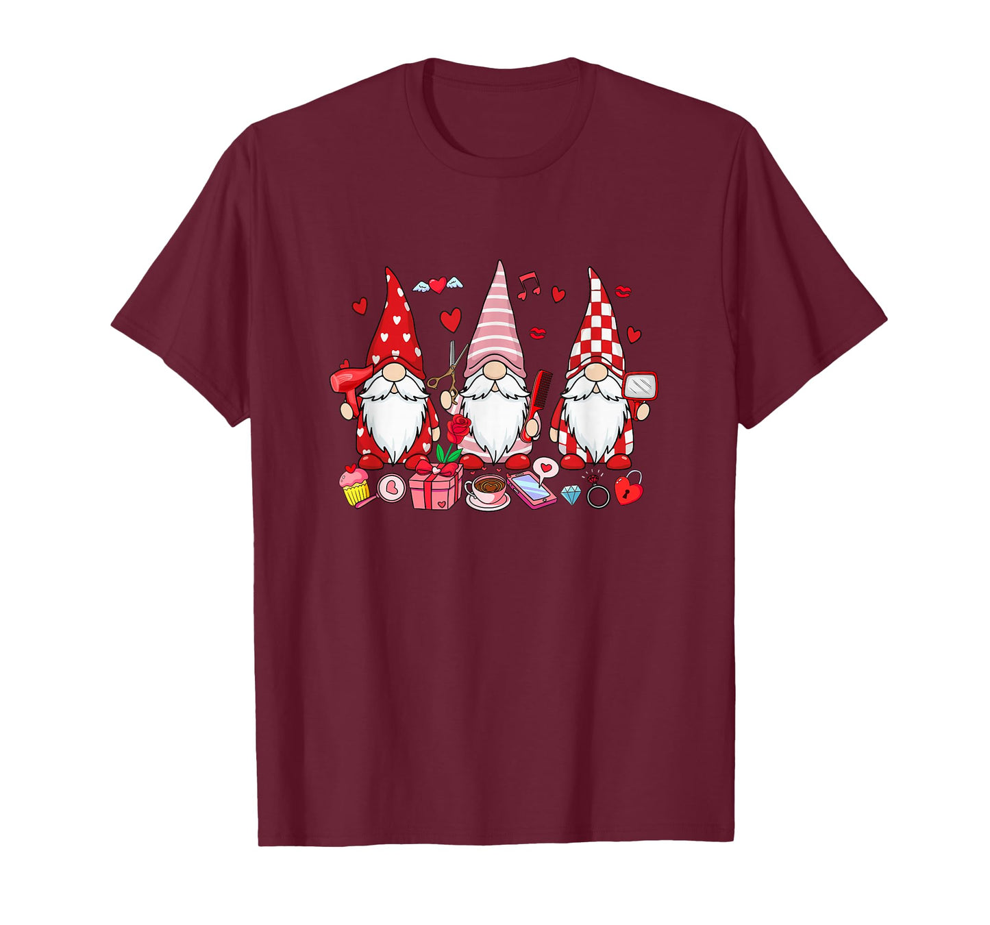 Three Gnomes Hair Stylist Valentine's Day Hearts Floral T-Shirt