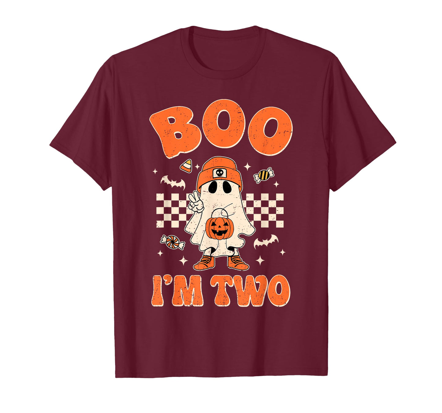 Boo I'm Two Years Old Birthday Kid Boy Retro Ghost Halloween T-Shirt