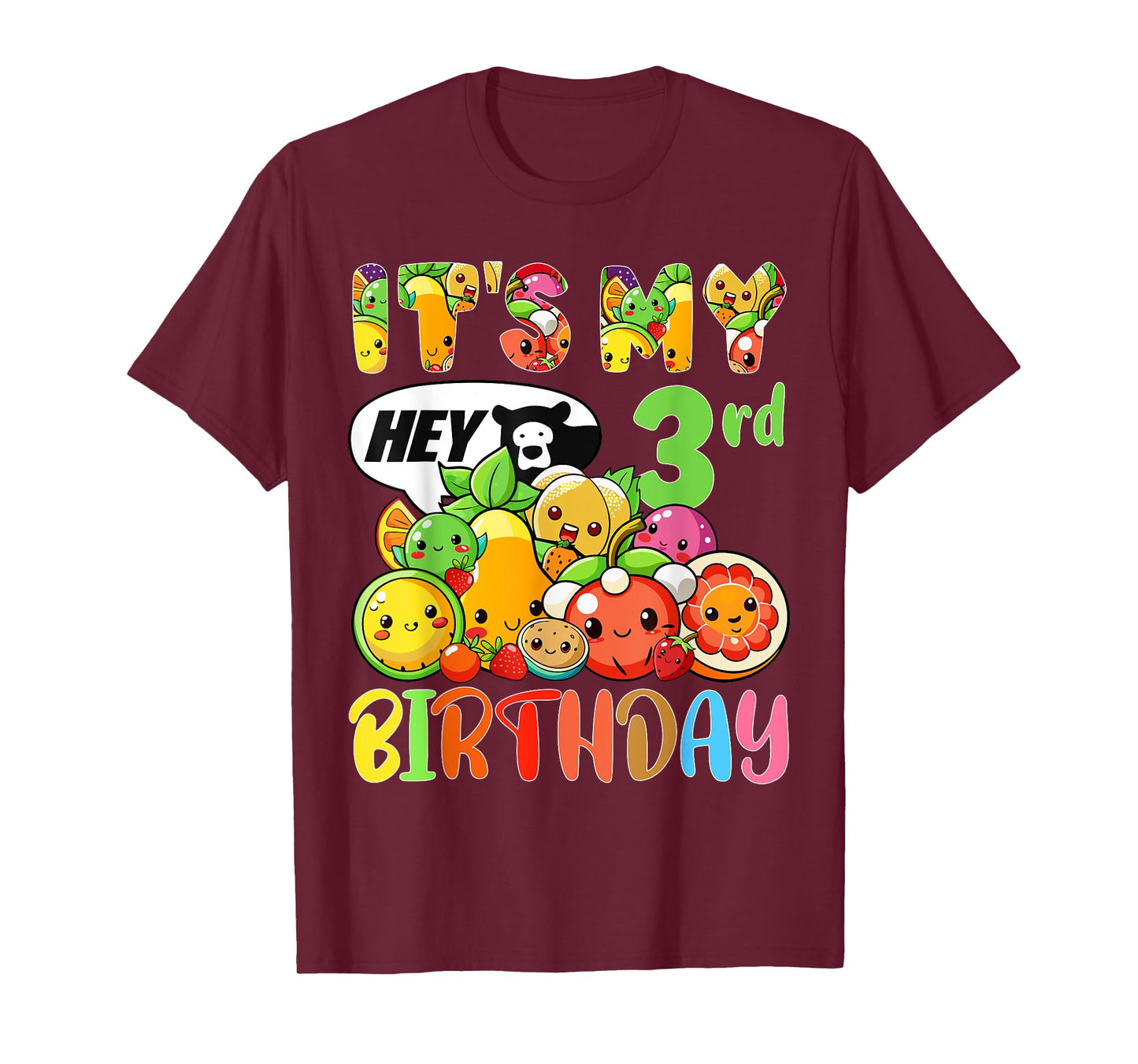 Fruit Birthday 3 Year Old Boy Girl Its My 3rd Birthday Party T-Shirt