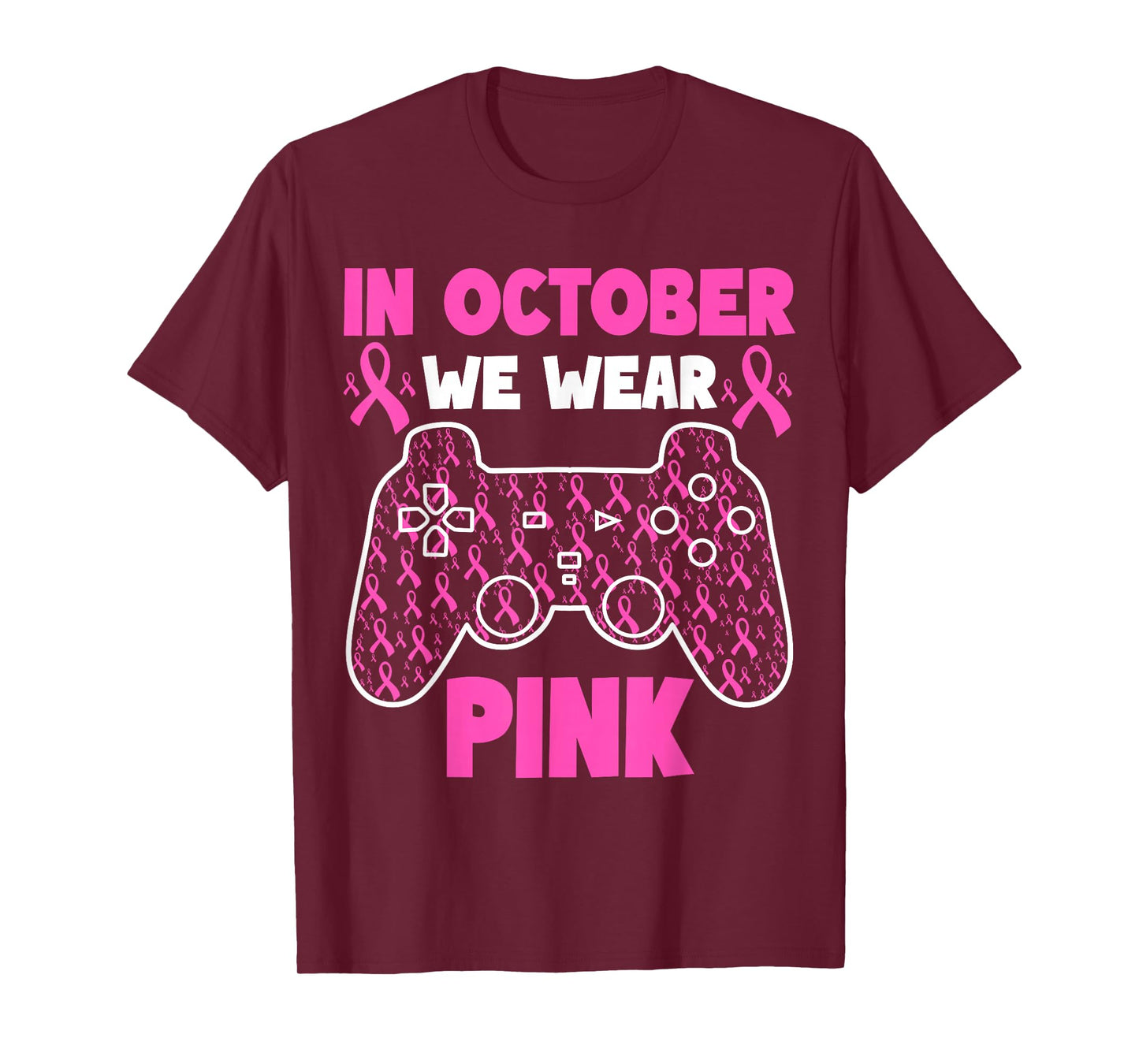 in October We Wear Pink Breast Cancer Gaming Kids Boys Youth T-Shirt