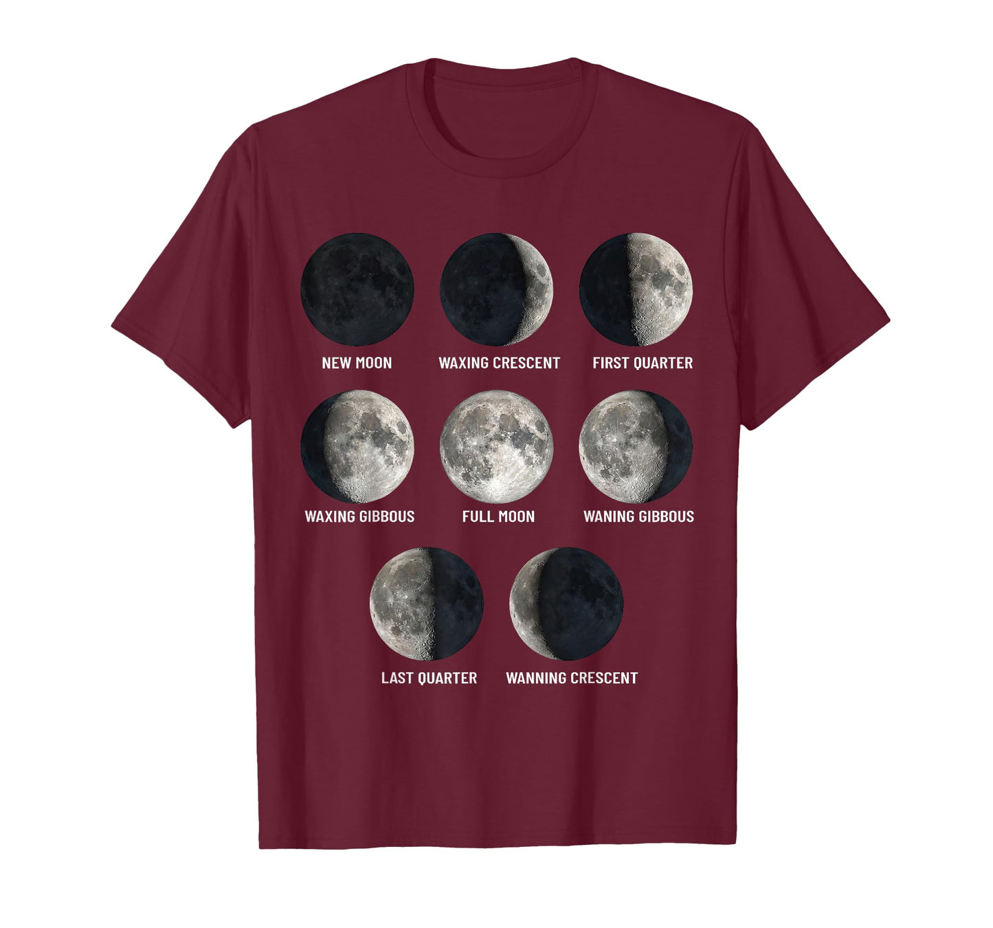 Moon Phases Chart Eight Lunar Cycle Stages Educational Space T-Shirt