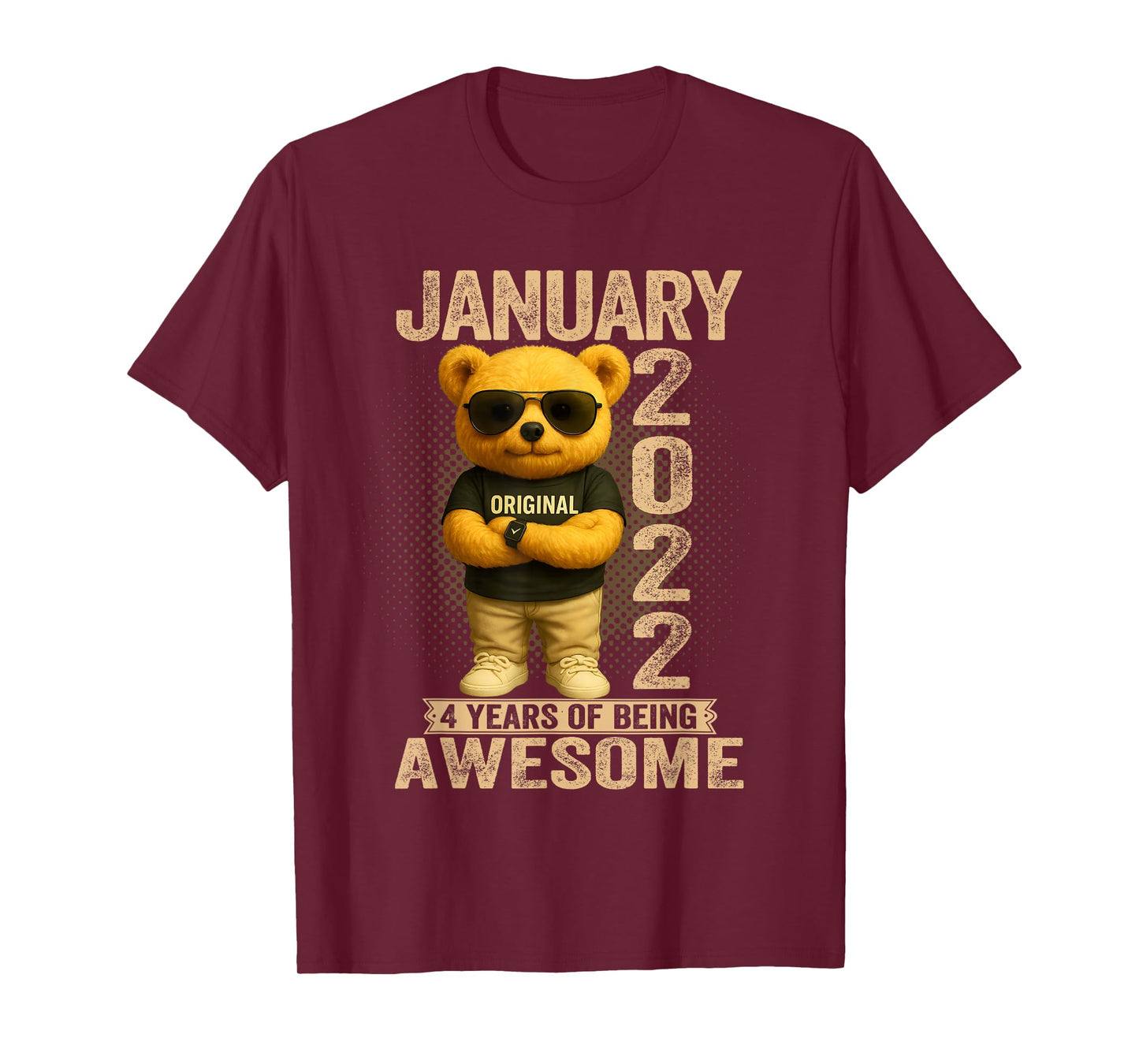 4 Year Old January 2022 Teddy Bear 4th Birthday Men Women T-Shirt