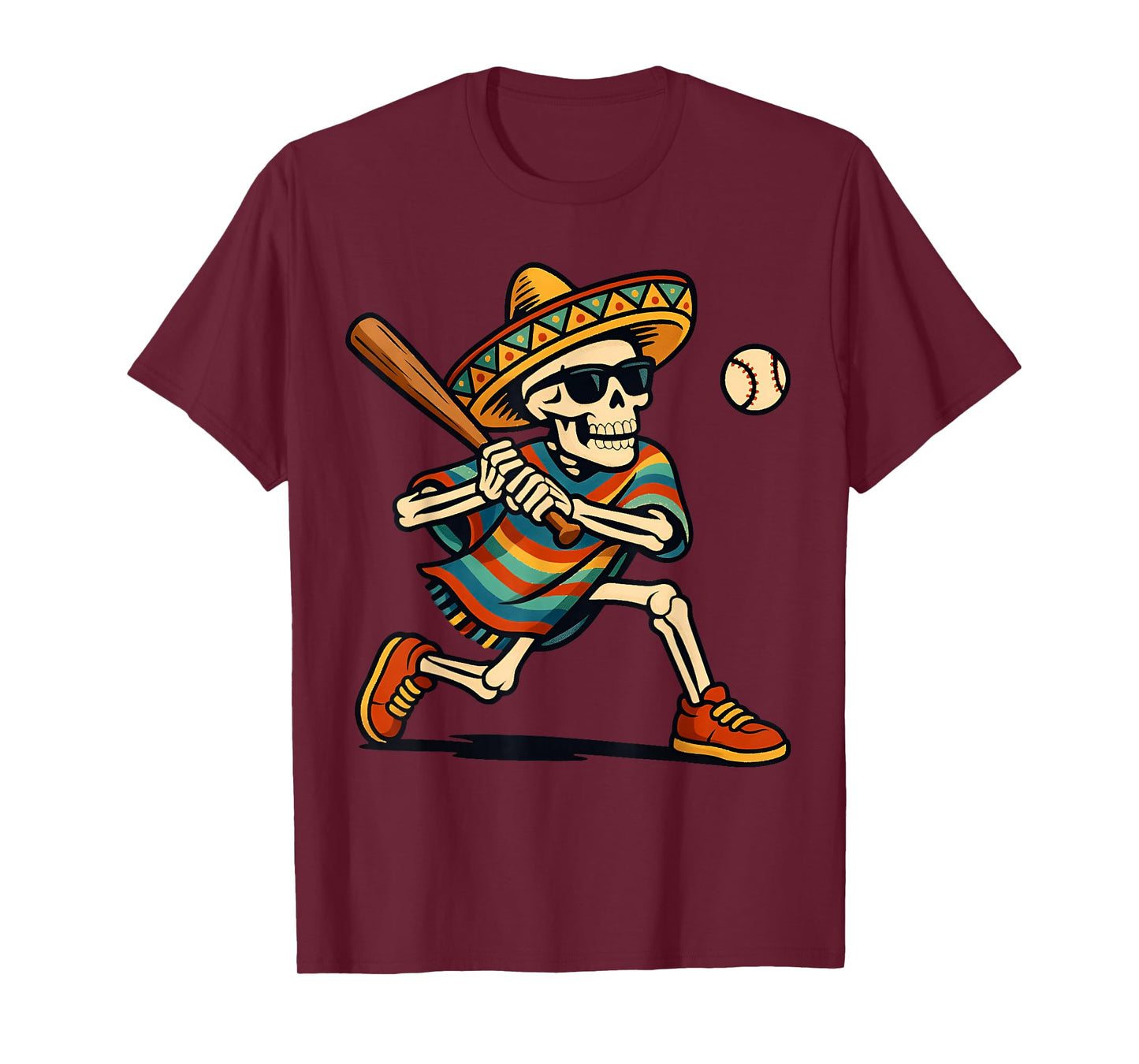 Cinco De Mayo Mariachi Skeleton Baseball Mexican Sombrero T-Shirt