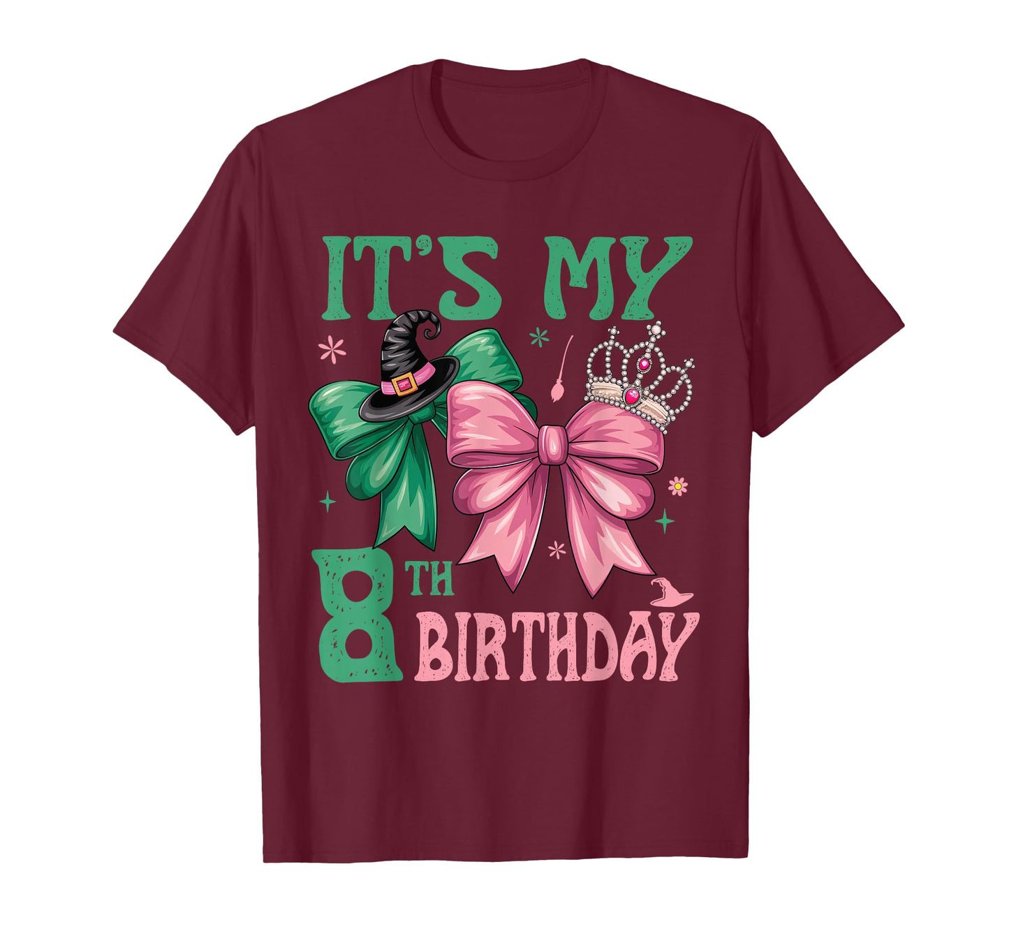 8th Birthday Girl Its My 8th Birthday Witch Pink and Green T-Shirt