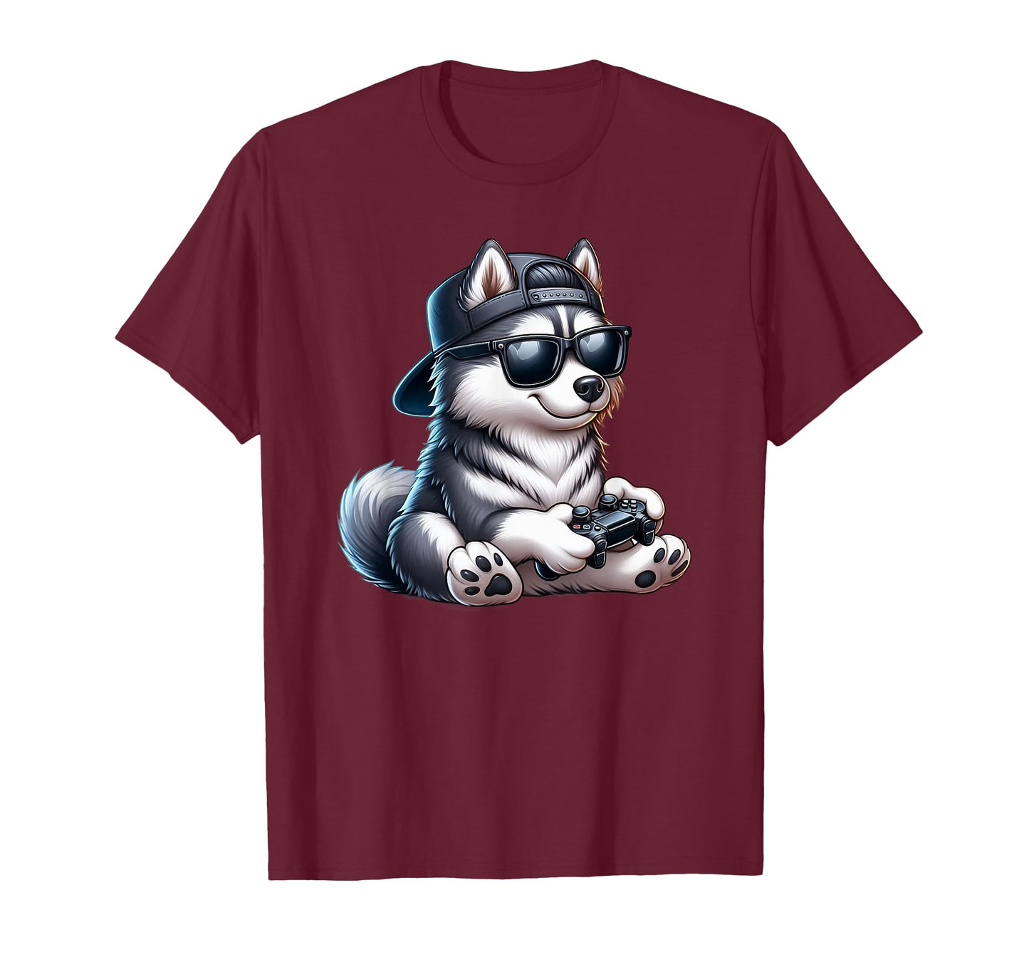 Funny Husky Dog Playing Video Games Dog Playing Video Games T-Shirt for Men Women Kids