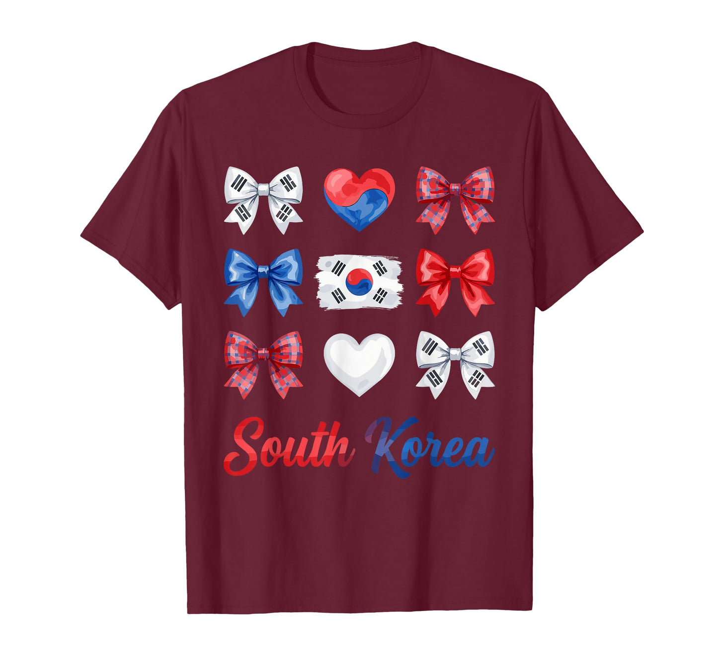 Coquette Bow South Korean Flag South Korea Hearts Cute Girls T-Shirt