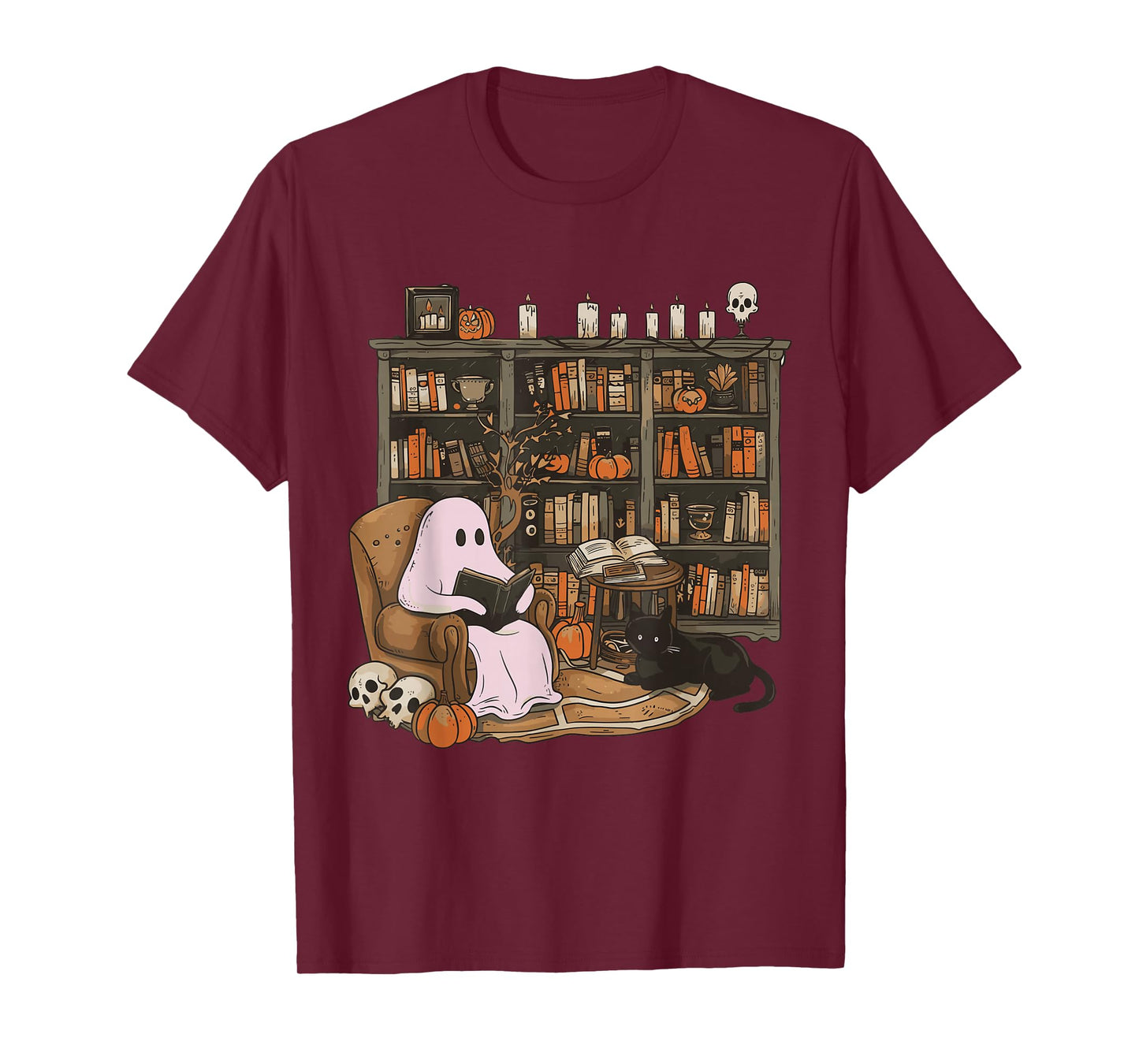 Ghost Reading Book Cat lover Halloween Reading enthusiast T-Shirt