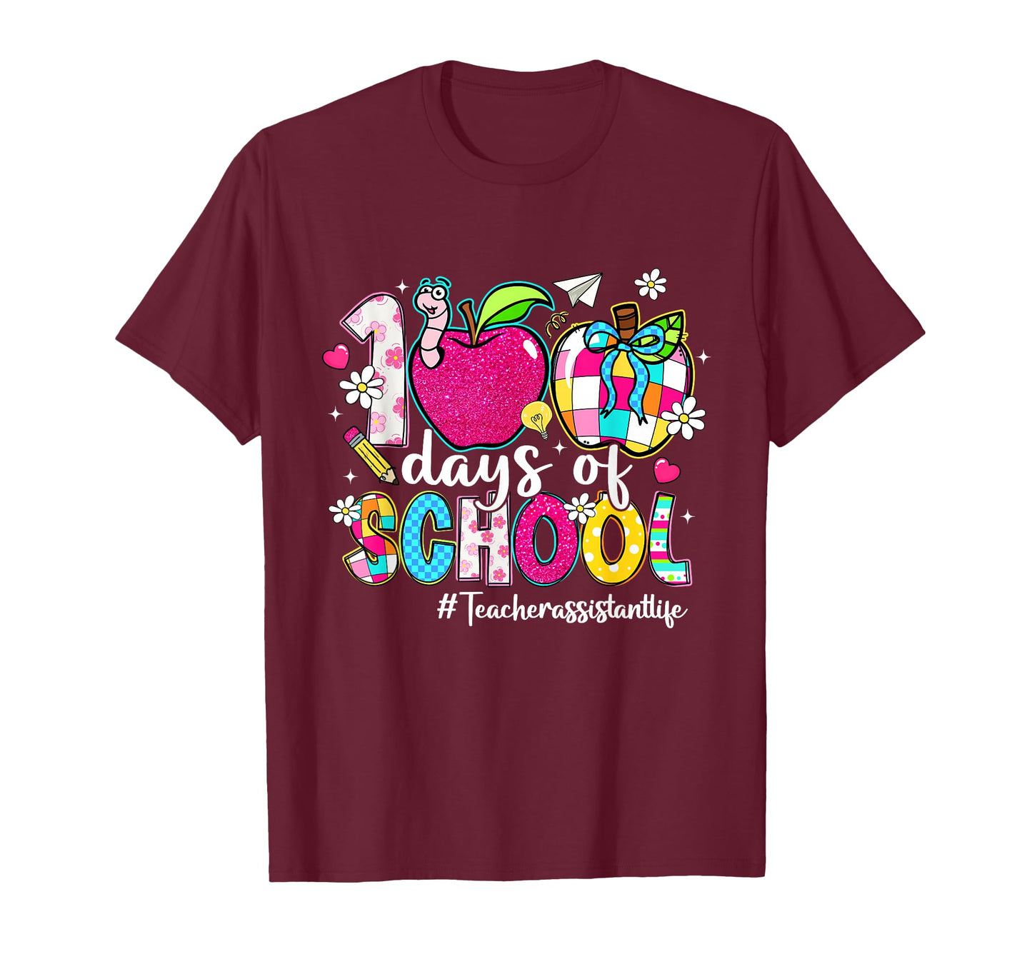 100 Days of School Apple Checkered Teacher Assistant Life T-Shirt